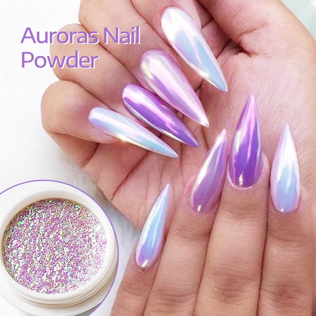 1box Pearl Chrome Nail Powder White Glitter Pink Aurora Pigment