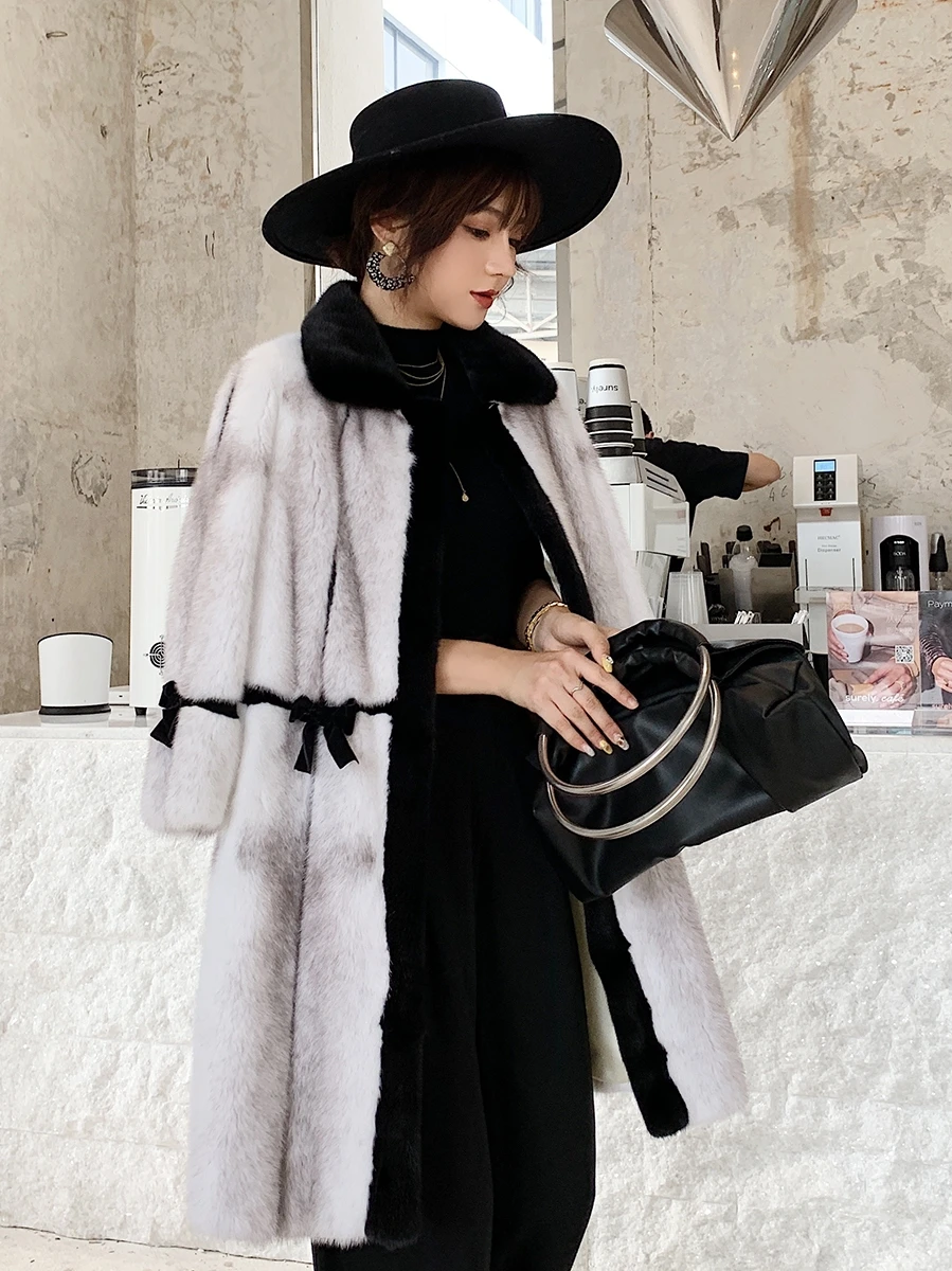 New Velvet Marten Overcoats Mink Fur Cross Mink Whole Mink Women's Mid-Length Young Coat