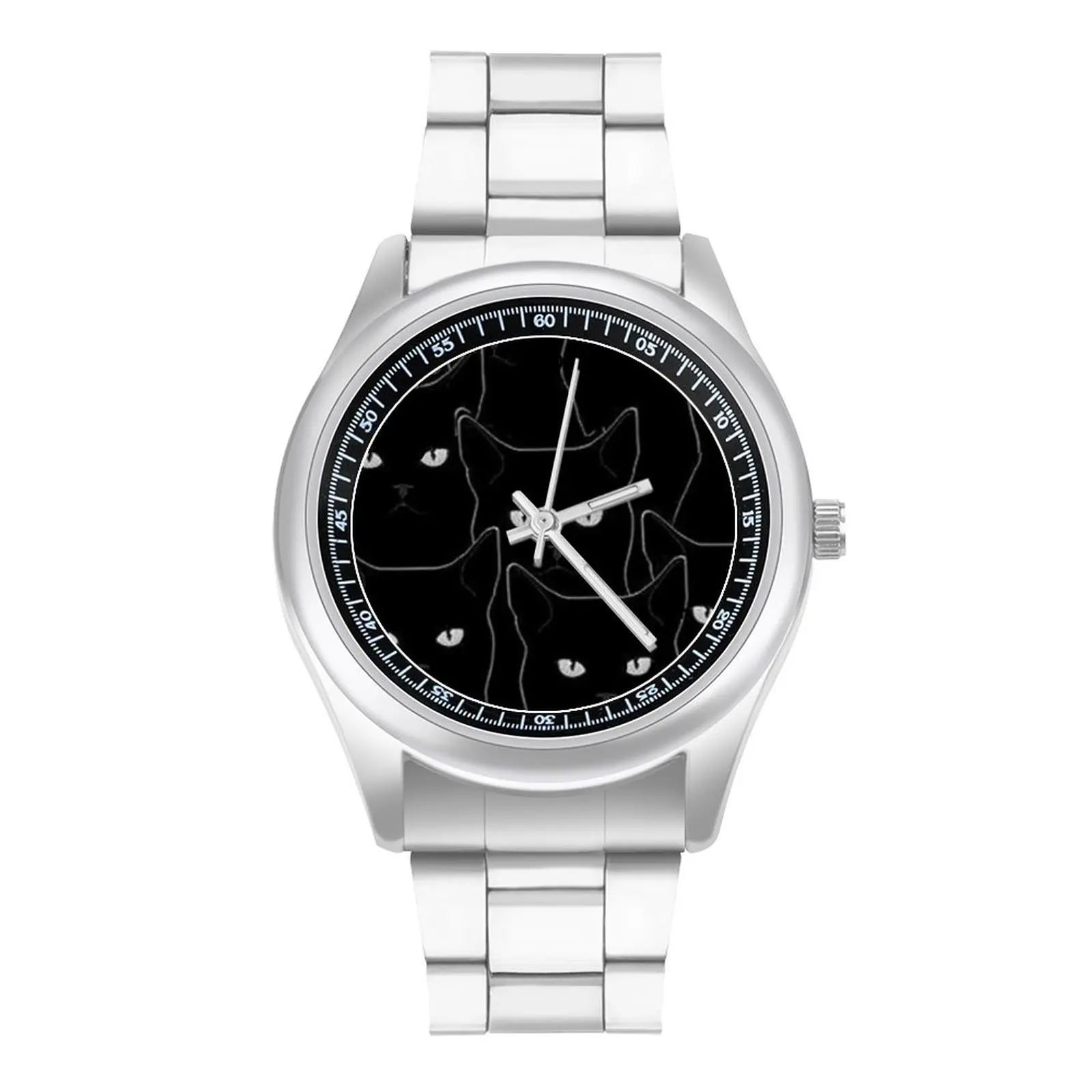 Черно-белые кварцевые часы с изображением кошки наручные животных из