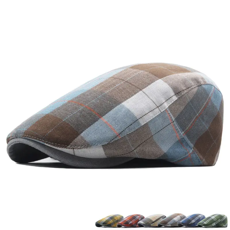 Four Seasons Cotton Striped Print Newsboy Caps Flat Peaked Cap Men and Women Painter Beret Hats 117