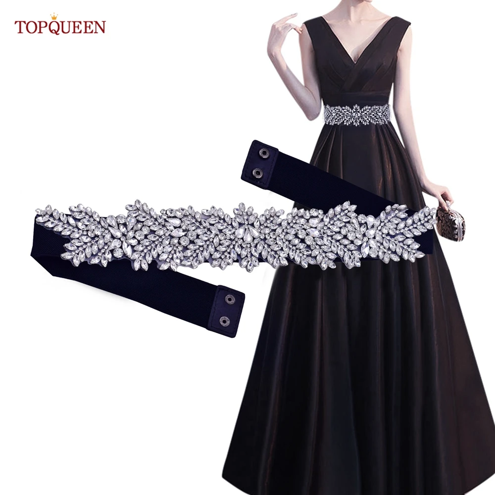 TOPQUEEN S01-E Fashion Floral Rhinestone Buckle Women's Elastic Waist Cinch Belt for Dress Formal Dress Belt Evening Party Band TOPQUEEN S01-E Fashion Floral Rhinestone Buckle Women's Elastic Waist Cinch Belt for Dress Formal Dress Belt Evening Party Band