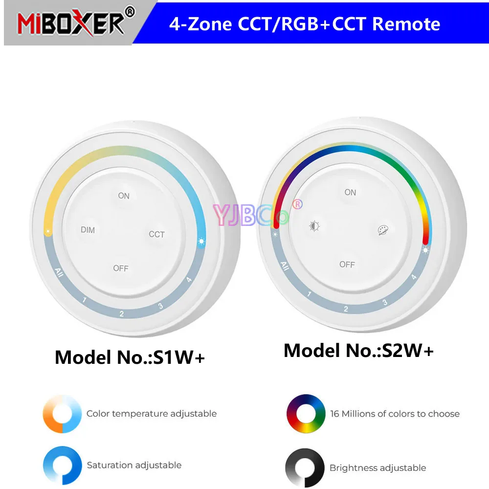 

Miboxer 4-зонный круглый Радужный пульт дистанционного управления S1W + цветовая температура S2W + RGB + CCT переключатель для лампы серии 2,4G