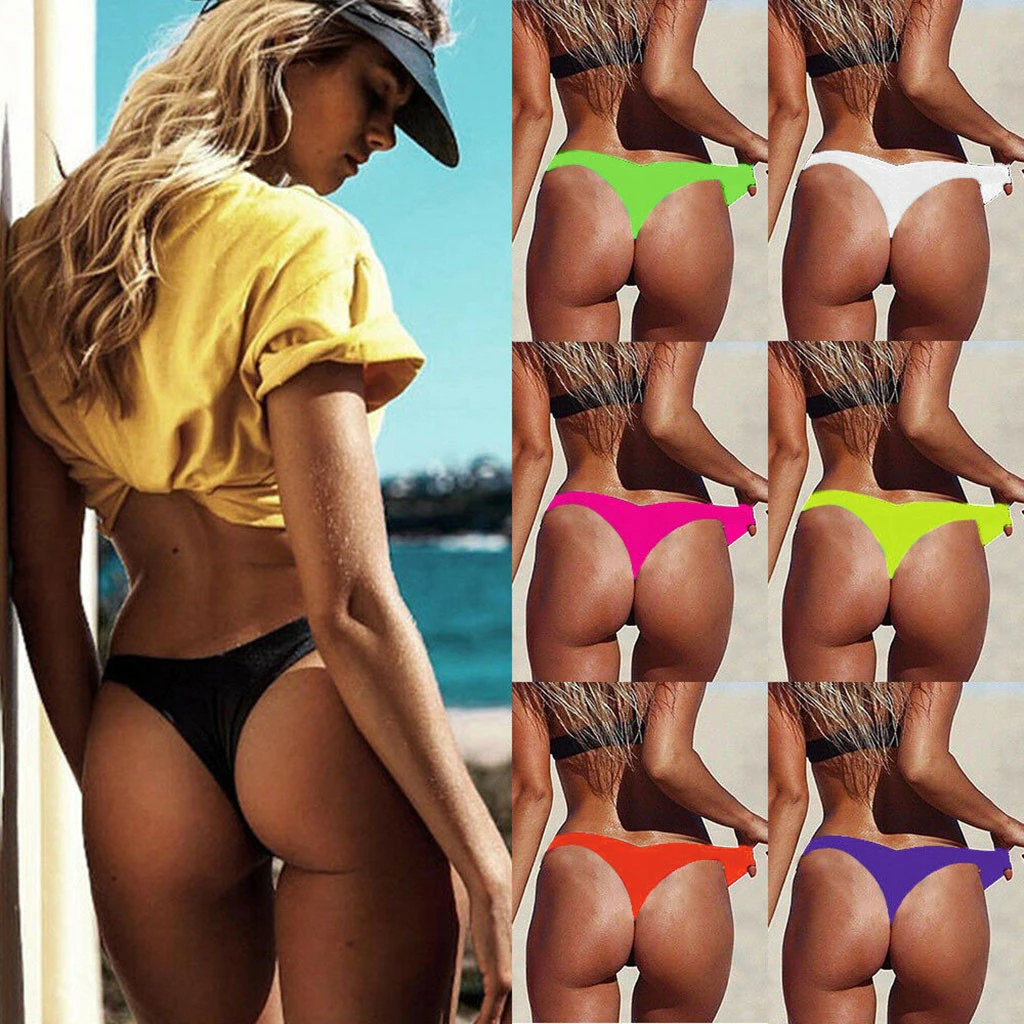 Plus Size Women Bikini Thong Bottom Solid Color Sexy Low G-string For  Swimsuit Female Bathing Suit Panties - Two-piece Separates - AliExpress