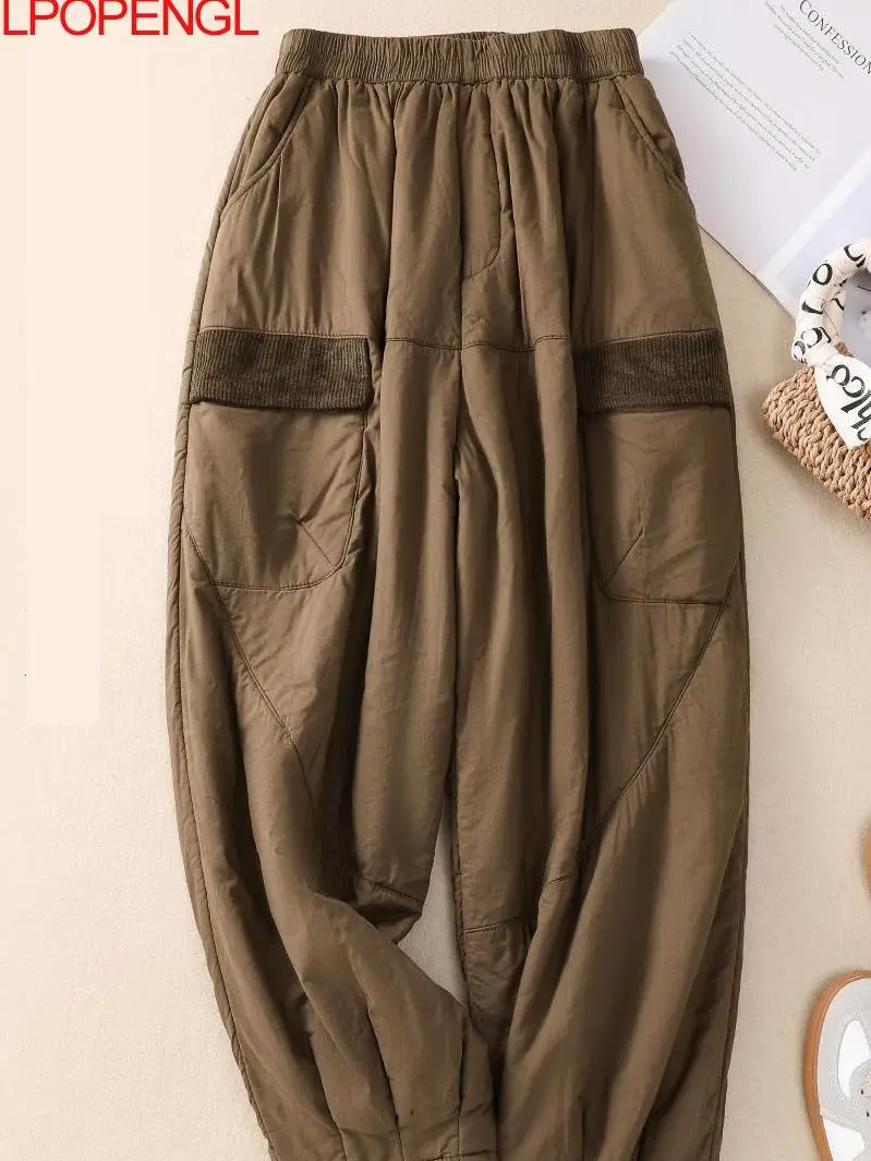 

Брюки-султанки женские с эластичным поясом, теплые прямые штаны в стиле ретро, уличная одежда, удобные уличные брюки-султанки, Осень-зима