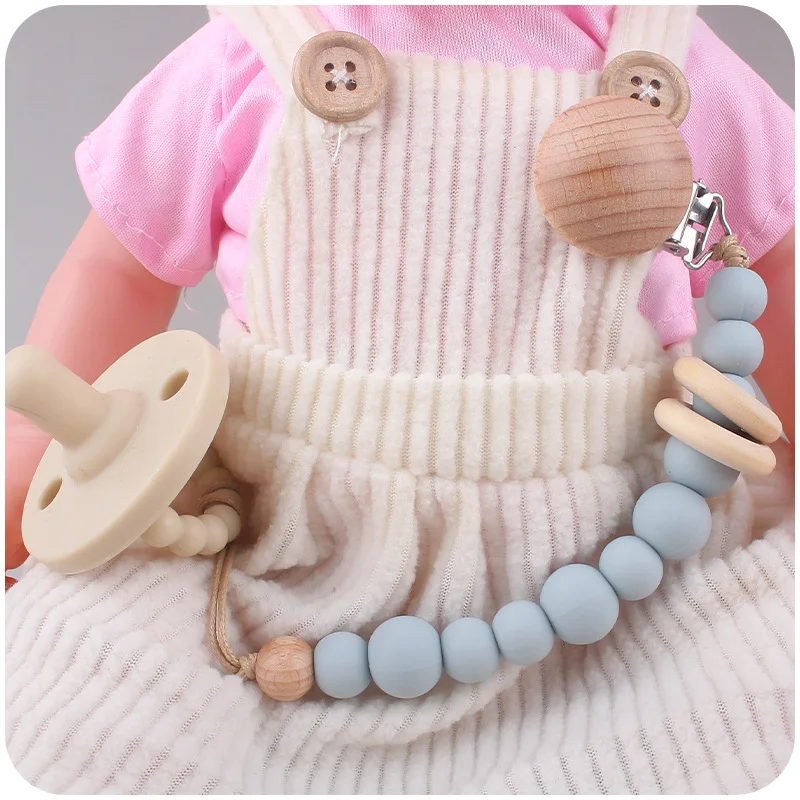 

New Baby Pacifier Clip Silicone Beads Bead Dummy Chain Hemu Ring Holder Soother Chains Beads wooden Clips Baby Teething Chew Toy