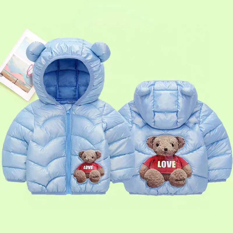 New Cartoon Bear Down Coats Winter Autumn Kids Thin Warm Outerwear Baby Girls Boys Cotton Jackets For 1-5 Years