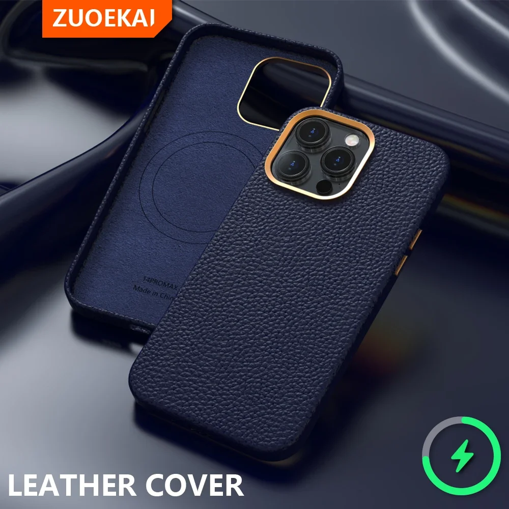Zuoekai-capa de Couro Original com Magsafe Carregamento sem Fio Caixa Magnética para Apple Iphone 14 13 12 Pro Max - Image 2