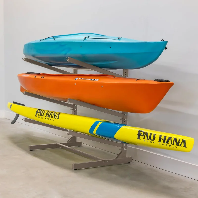 Freestanding G-watersport kayak and sup outdoor storage rack, heavy duty adjustable weatherproof stand