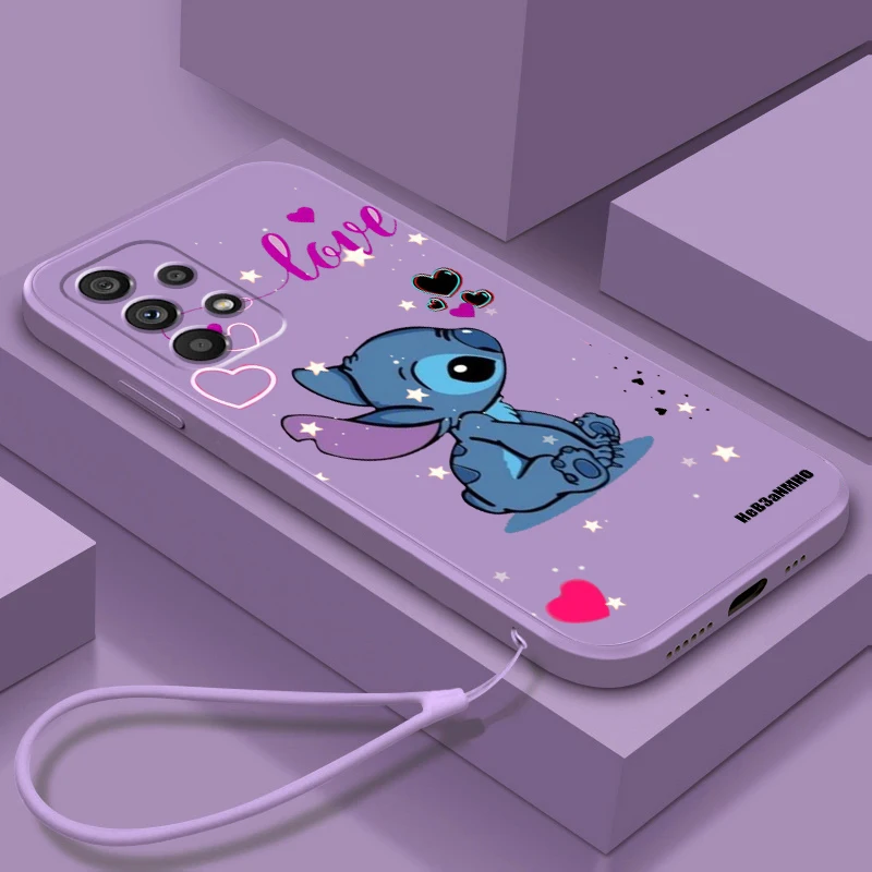 Custodia Per Telefono Con Corda Liquida Disney Cute Stitch Cool Love Per Samsung A73 A72 A71 A52 A53 A54 A51 A42 A34 A32 A14 A21 A13 A04 A03 5G