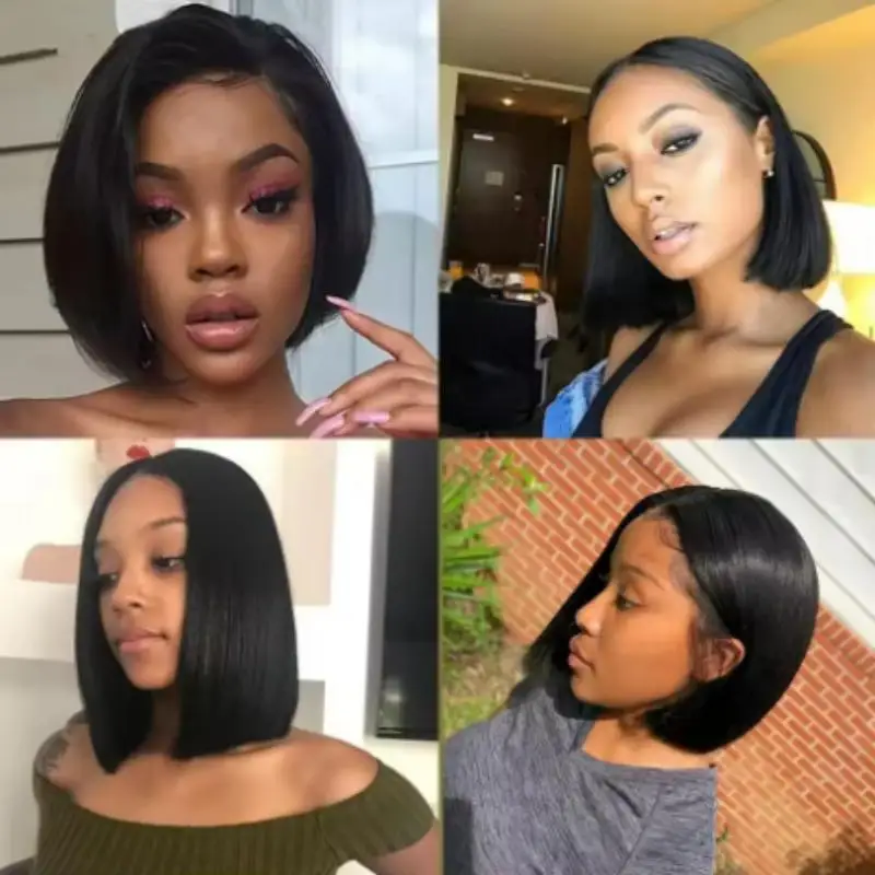 2026 New Short Straight Bob Human Hair Wigs, Full Machine Made, Pre-Cut 4x4 Lace, Elastic Drawstring, Upgraded Breathable Wigs 5