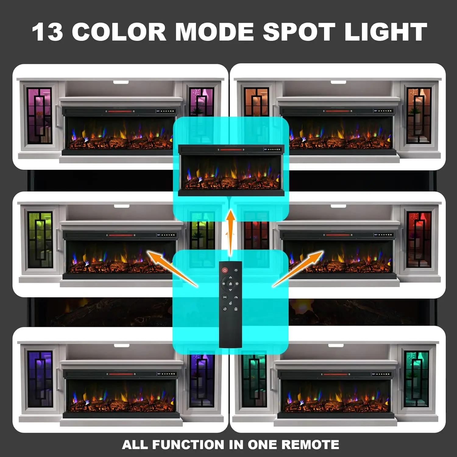 75-inch Electric FireplaceTV Stand 3-side Glass LED Modern Media Entertainment Center Console Adjustable Flame 40-inch Fireplace 4