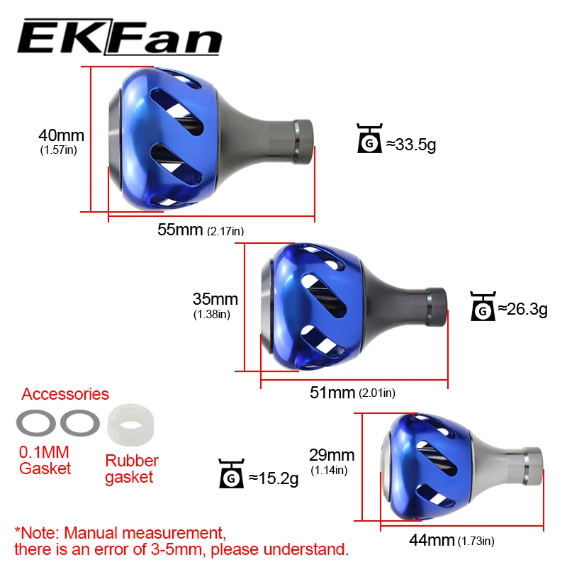 EKFan CNC Process Aluminum Alloy Fishing Reel Handle Knobs 30/35/40MM For  Spinning Reels Fishing Tackle Accessory