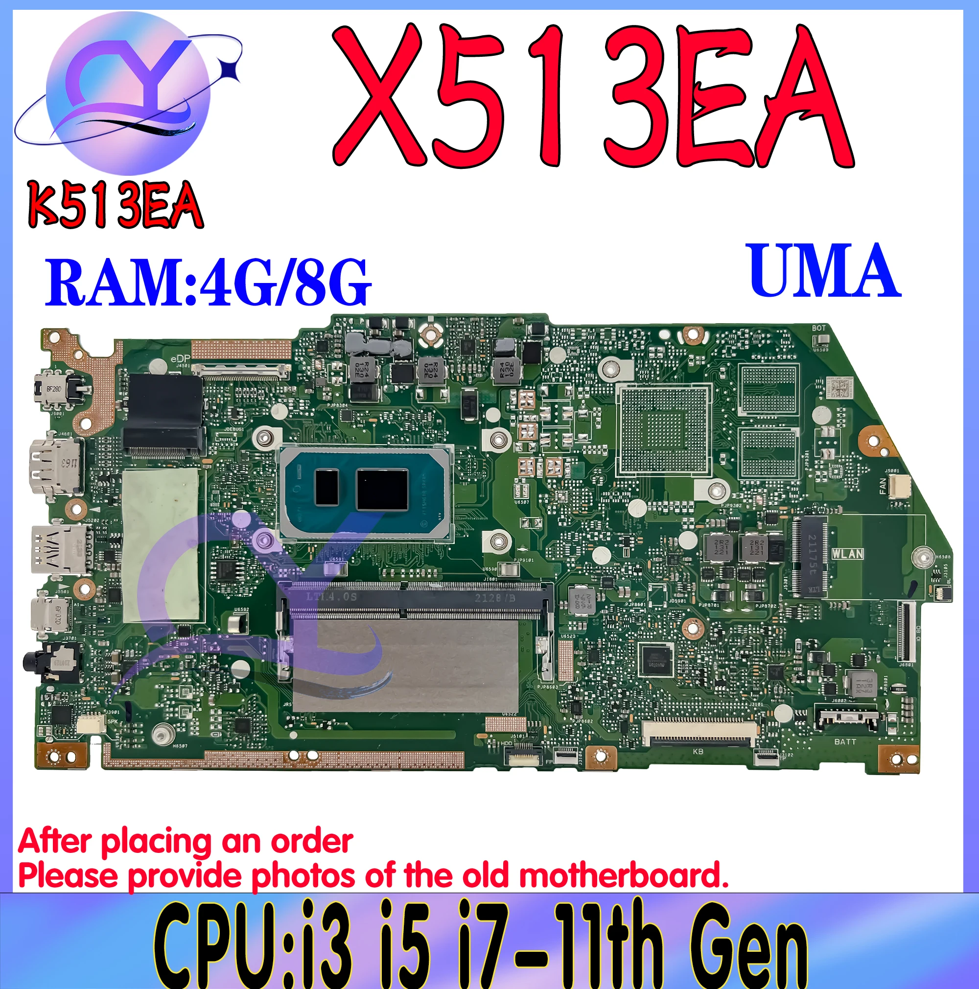

X513EA Mainboard For ASUS X513EP R513E K513E F513E A513E X513EQ Laptop Motherboard With i3 i5 i7-11th Gen 8GB-RAM V2G or UMA
