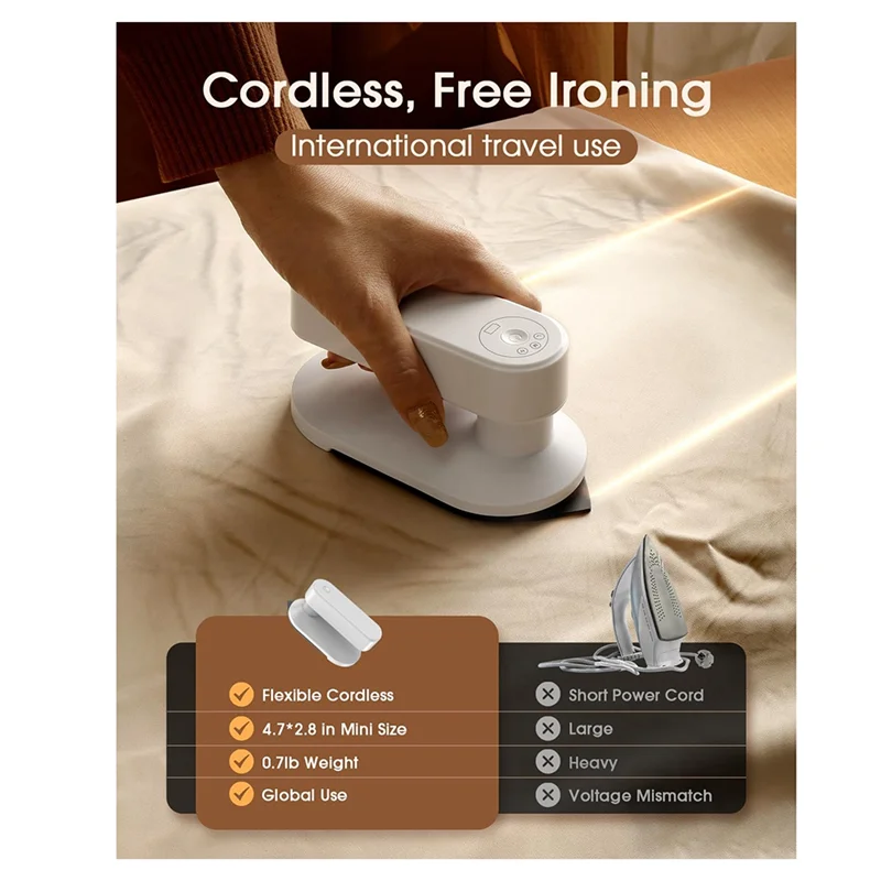 Cordless Travel Iron For Clothes,Mini Size Iron (No Steam),0.7 Lbs Light Weight Portable Iron,With Storage Box,Heat Padsb64b