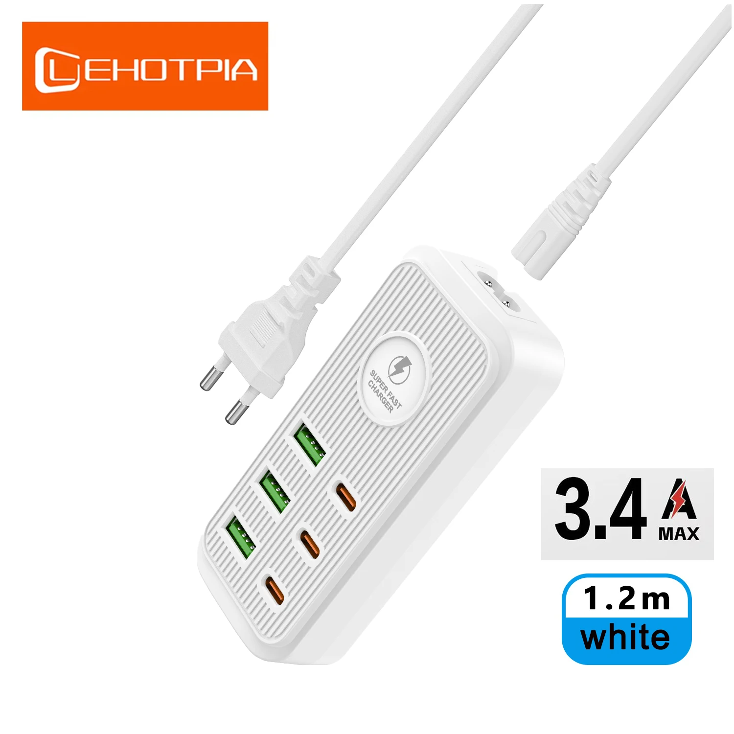 EU US UK High Power Multiple USB Charger Power Adapter PD Fast Charging Plug-in Board 1.2M Multi-plug Portable Travel Socket