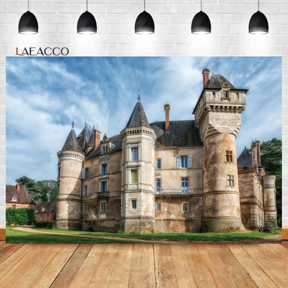 

Laeacco European Town Scenery Photography Backdrop Vintage Medieval Architecture Downtown Street Kids Adults Portrait Background