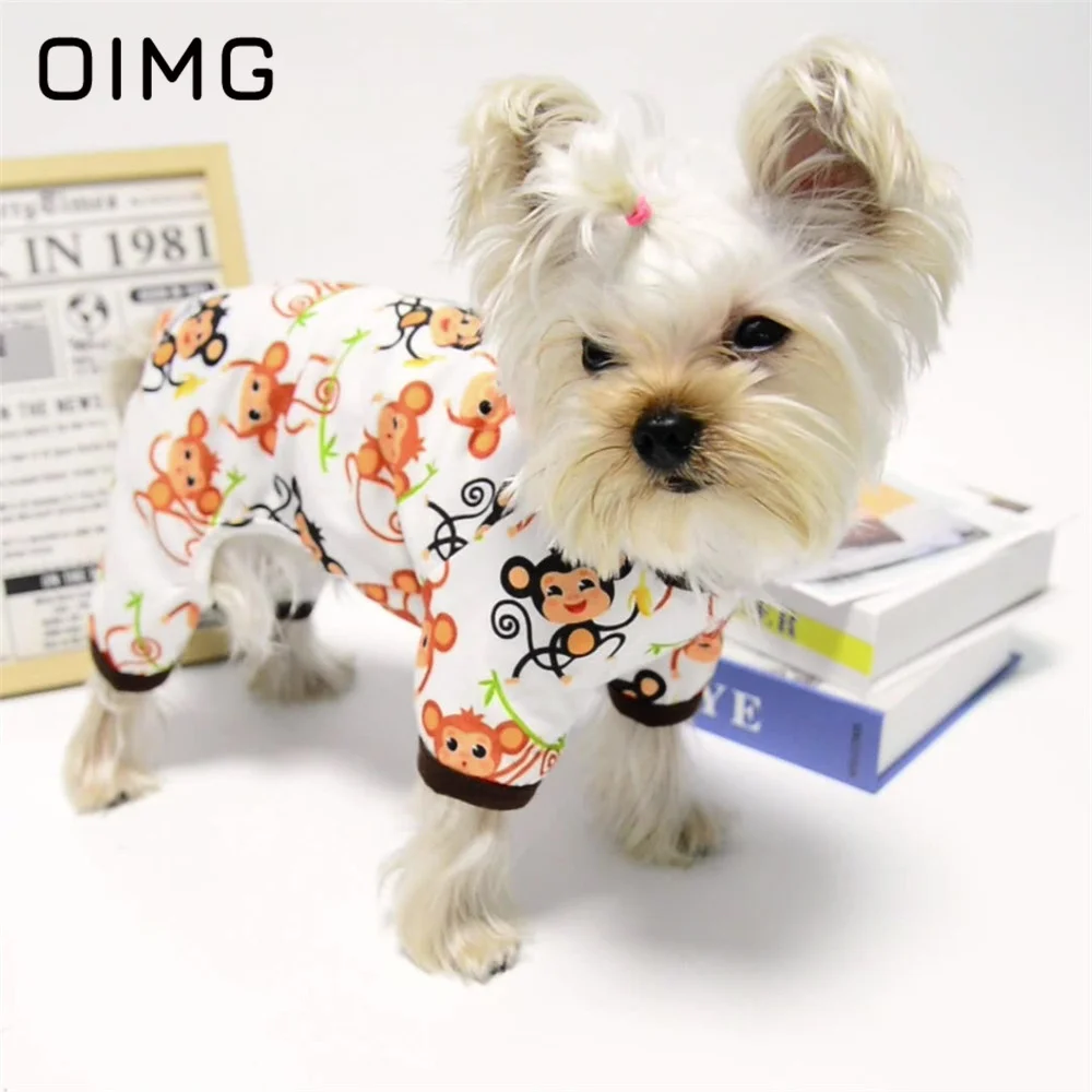 

OIMG Spring Autumn Small Dogs Pullover Monkey Print Four legged Bodysuit Pet Clothing Bichon Schnauzer Yorkies Dog Jumpsuits