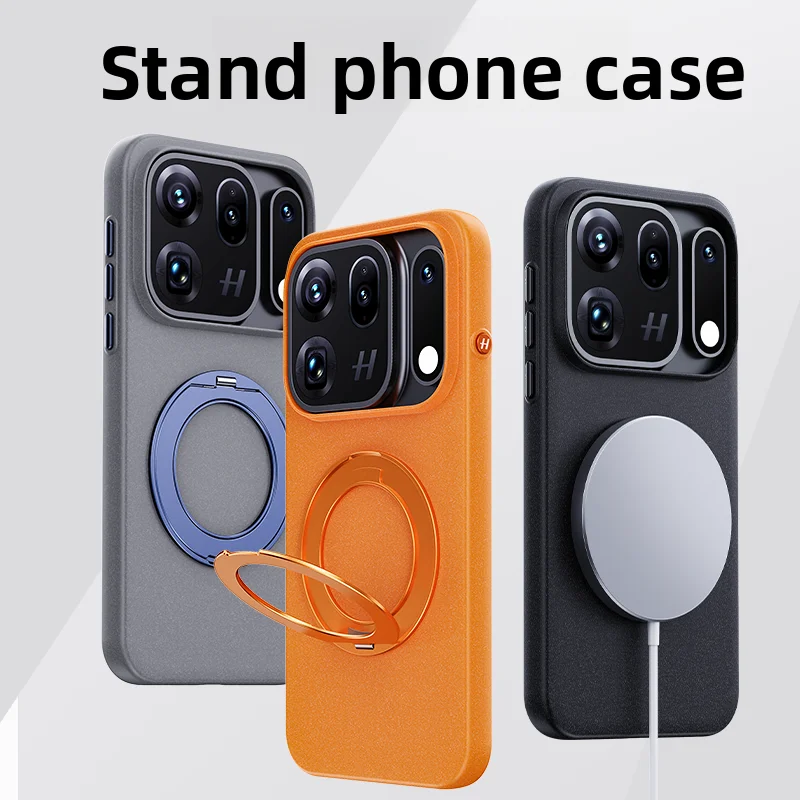Magsafe Magnetic Swivel Stand Case with Rock Sand Texture and Frosted Acrylic Cover - Shockproof Protection