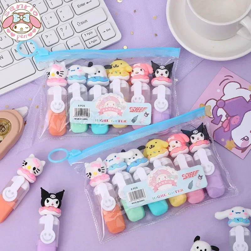 Sanrio Highlighter 6-24pcs Kuromi Melody Soft Rubber Doughnut Mini Color Marker For Highlighter Marker Highlighter Pen Art Marker Marker Pen