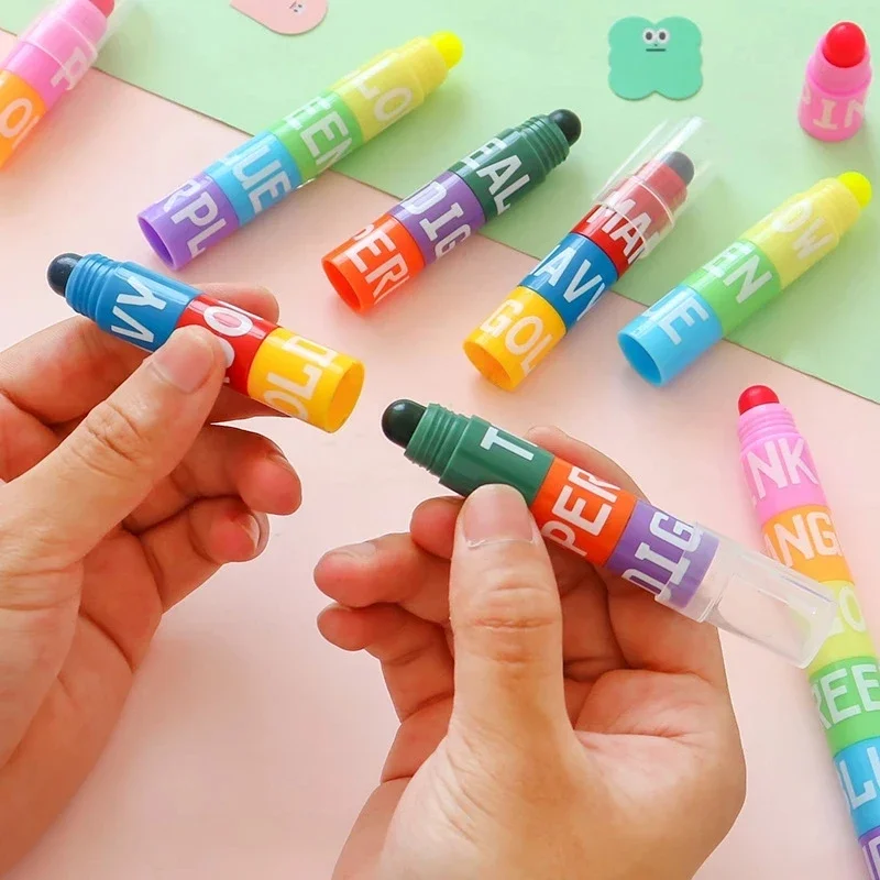 Cute 6 In 1 Oil Painting Stick Professional Kids Splicing Block Graffiti Drawing Wax Caryon Colored Pencils Art School Supplies color pencils oil painting sticks