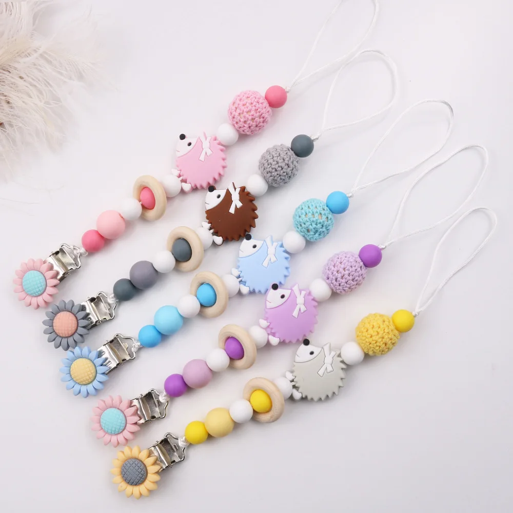 Pacifier Chain Pacifier Clip Pacifier Accessories Baby Pacifier Clip Chain Food Grade Hedgehog Silicone Beads Infant Pacifier Holder Nipple Chain Gift