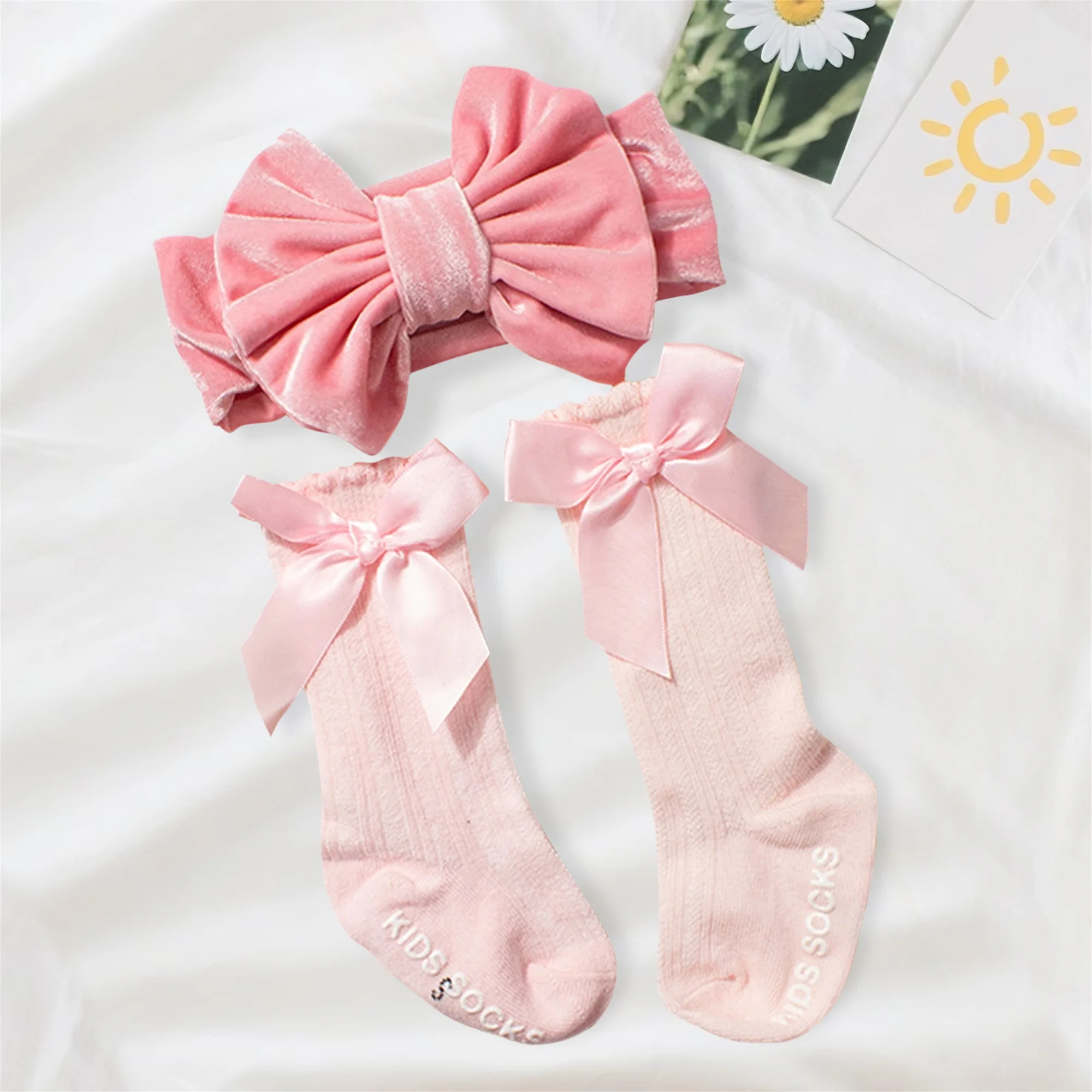 Adorable Baby Girls Socks and Headband Set with Delicate Knit Bow Detail for Special Occasions like Parties Weddings and