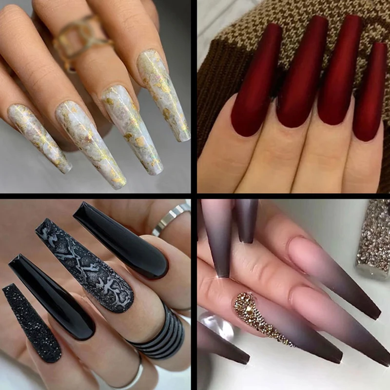 Uñas postizas francesas, extensión de uñas acrílicas de media cubierta XXL,  larga C, curva, ataúd, herramientas de manicura artística DIY, 500 piezas|  | - AliExpress