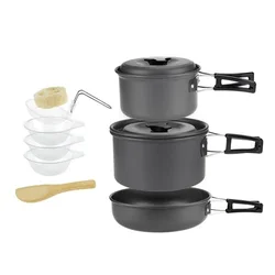 Lightweight Portable Camping Cookware Set with Carrying Bag (2-3 person pot set)