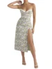 Women Sling Dress Spaghetti Straps Backless Lace Patchwork Flower Print Midi Dress 4