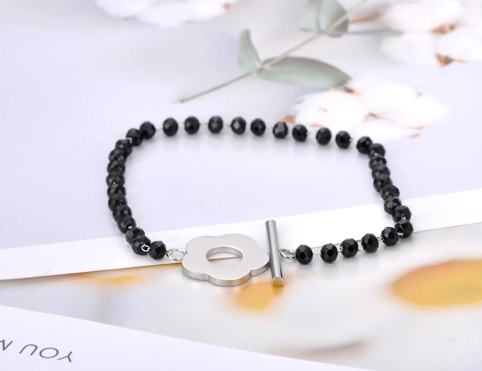 Lokaer Mode Schwarz CZ Kristall Charme Halsketten Für Frauen Edelstahl Weiße Perle Link Kette Böhmischen Strand Halskette N22083_voghion.com