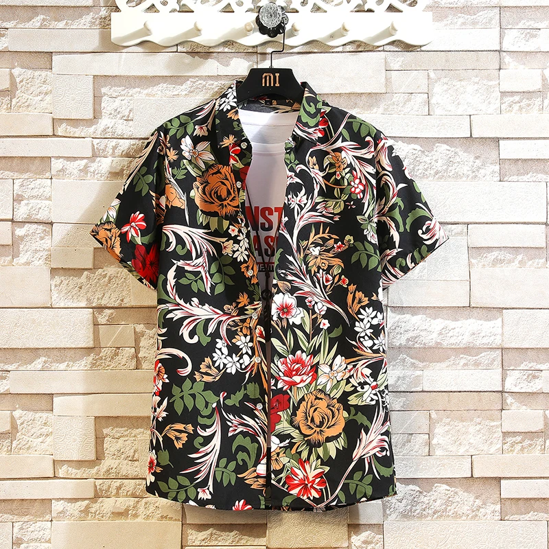

Гавайская рубашка мужская с цветочным принтом, модная однобортная пляжная блузка, топ с коротким рукавом, праздничная одежда, лето 2023