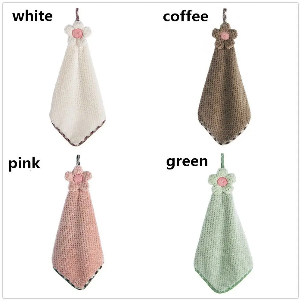 Hand Towels Hangable Absorbent Cartoon Little Flower Kitchen Bathroom Cleaning