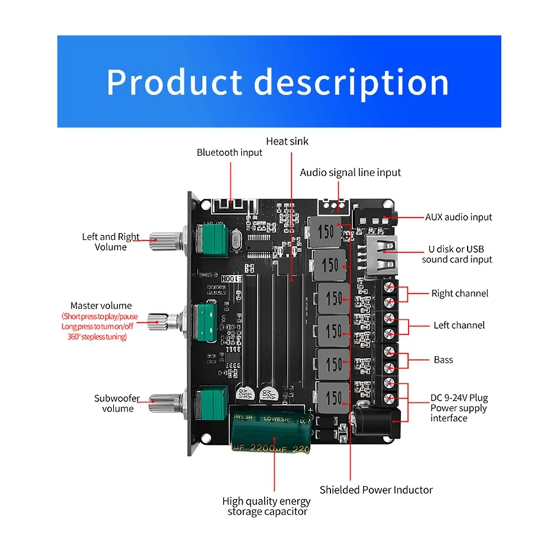 50Wx2+100W YS-E100H 2.1 Hi-Lo Subwoofer TPA3116 Portable Convenient Channel Amplifier Board Module
