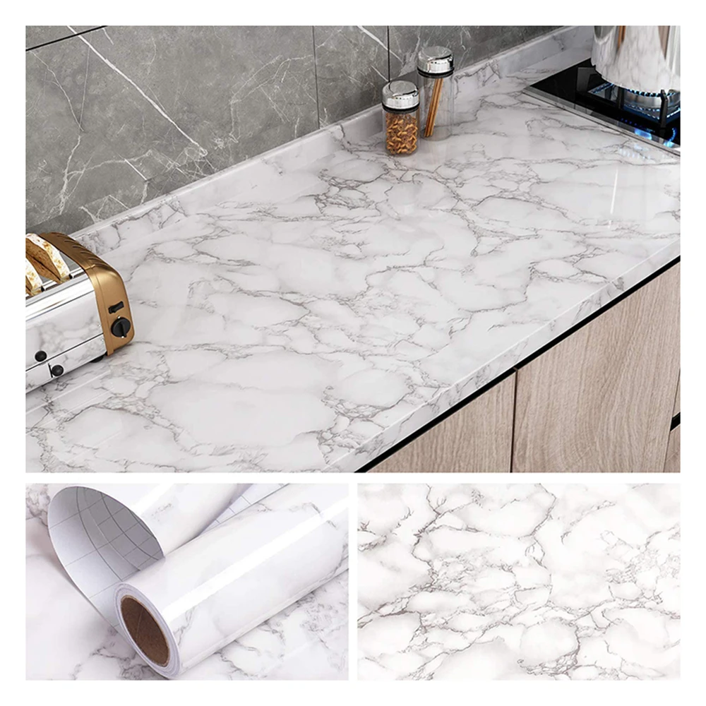 40/70/80cm Width Marble Wallpaper PVC Self Adhesive Roll Kitchen Waterproof Oil-proof Wall Stickers Easy To Removable Decor Film 2 rolls beverage sealing stickers tags adhesive easy to tear clear transparent opp leak proof