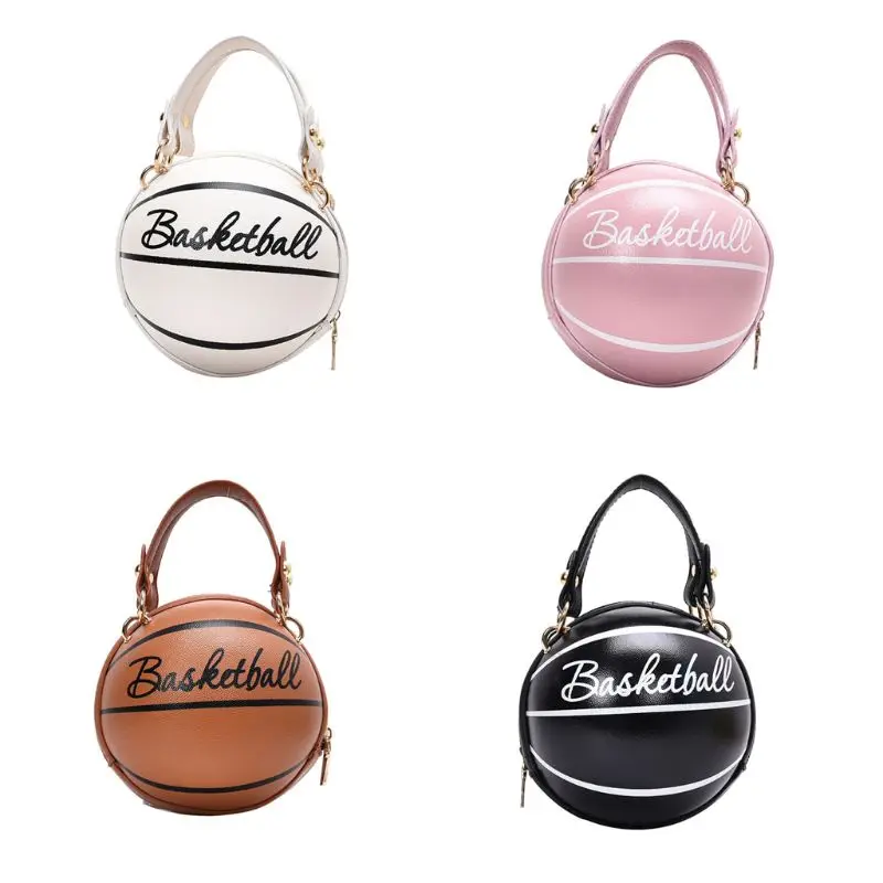 

Women Ladies Basketball Round Crossbody Shoulder Bag PU Leather Tote Purse Handbag Chain Purse Satchel