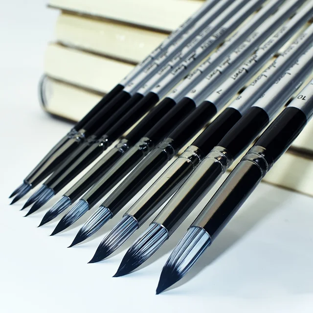 Set di pennelli rotondi professionali da 10 pezzi con manici in legno - Setole in nylon resistenti per acrilico, acquerello, guazzo 5