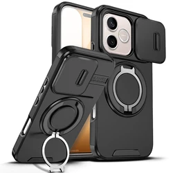 Armor Magnetic Bracket Holder Case with Sliding Window Camera Protection Cover - Honor 600 Lite (Black)
