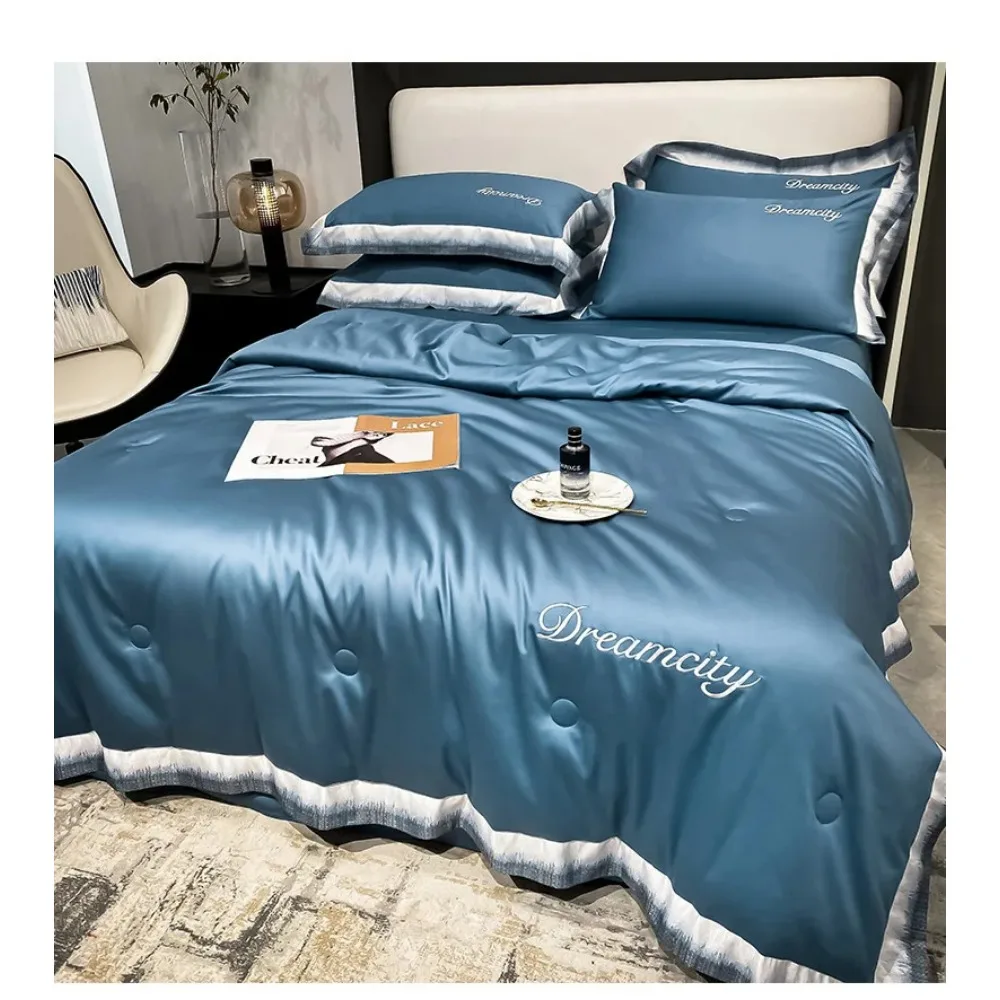 

4-Piece Summer Cool Quilt Cover Pillow Double Layer Replaceable Thin