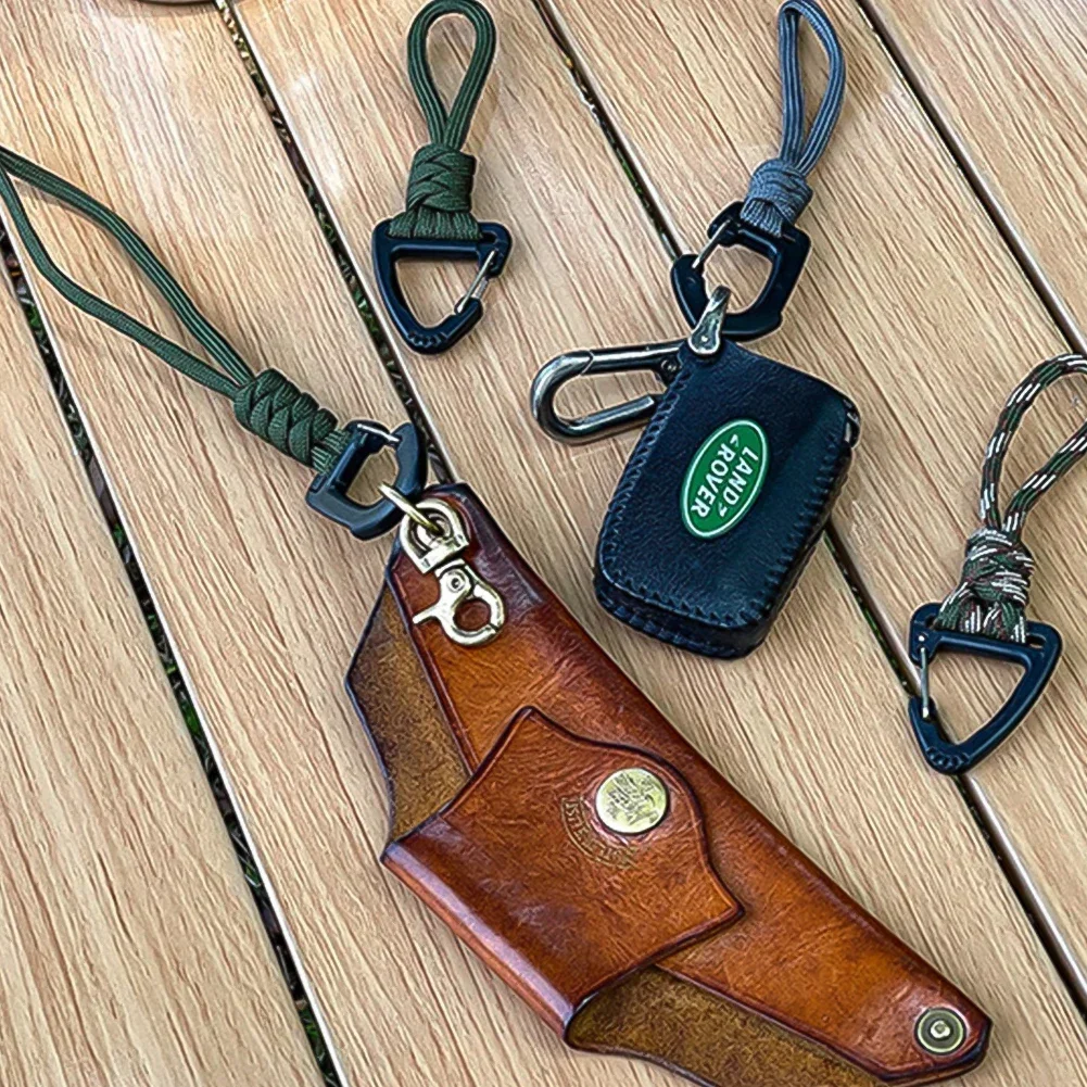 1Pc Paracord Keychain Braided Nylon Lanyard Metal Triangle Buckle Keychain High Strength Parachute Cord Carabiner Random Color