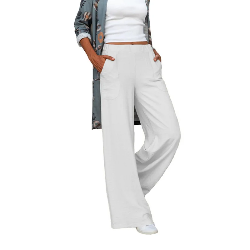 Plus-size Women's Slouchy Casual Pants Solid Color Elastic Waist Loose Wide-leg Pants