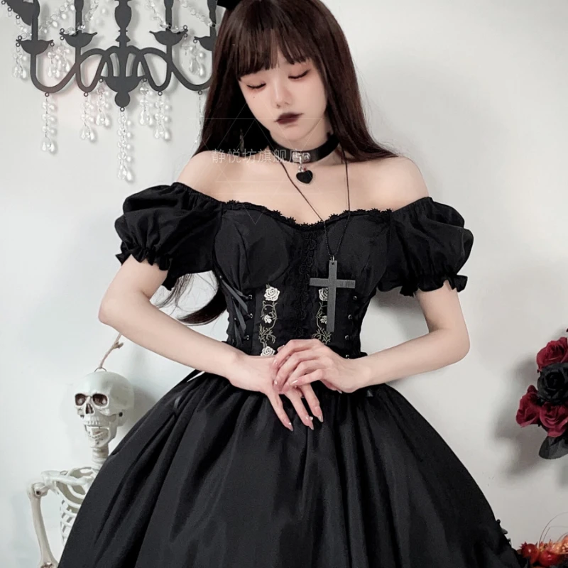 

Halloween Costume for Women Cosplay Gothic Style Nightclubs Bars Black Elegant Lower Back Dress Low Cut Suit Disfraz