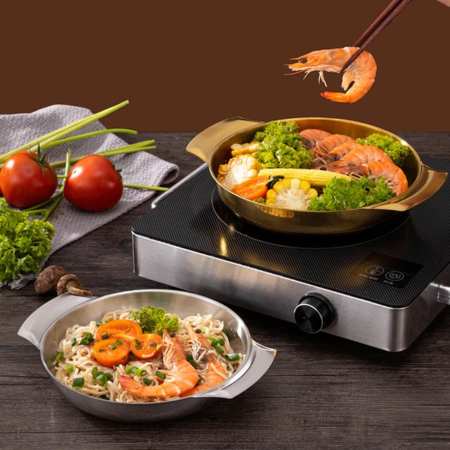 Stainless Steel Wok Camping Cooking Pot Kitchen Gadget Metal Double Handle  Household Work - AliExpress