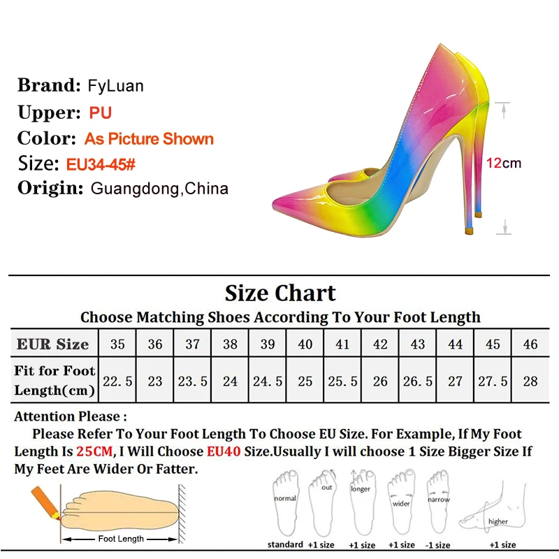 그라데이션 컬러 가죽 얇은 굽 펌프스 밝은 색상 여성 신발 8CM 10CM 12CM 섹시한 뾰족코 얕은 입 파티 하이힐
