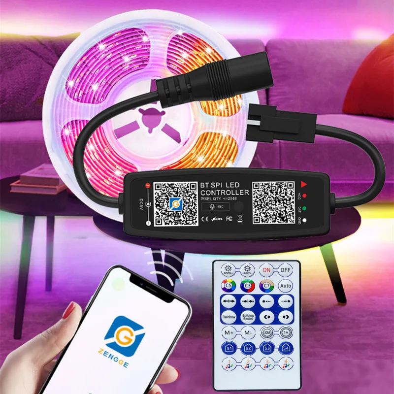 Мини DC USB Bluetooth-совместимый пиксельный музыкальный контроллер ZENGGE APP 2,4G RF пульт дистанционного управления для SK6812 WS2811 WS2812 RGB светодиодная лента