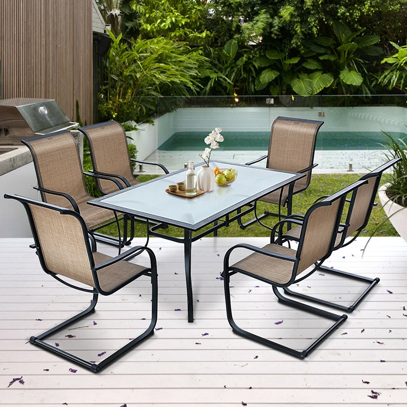

60 X 38 Inch All Weather Rectangular Patio Dining Table Powder Coated Steel Frame Woven Glass Tabletop Simple Outdoor Tables