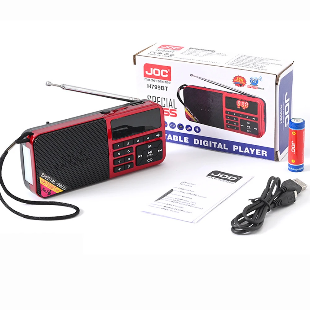 미니 휴대용 포켓 FM 라디오 LED 라이트 USB MP3 블루투스 스피커 라디오(워크맨용 충전식 배터리 포함) 하이킹용