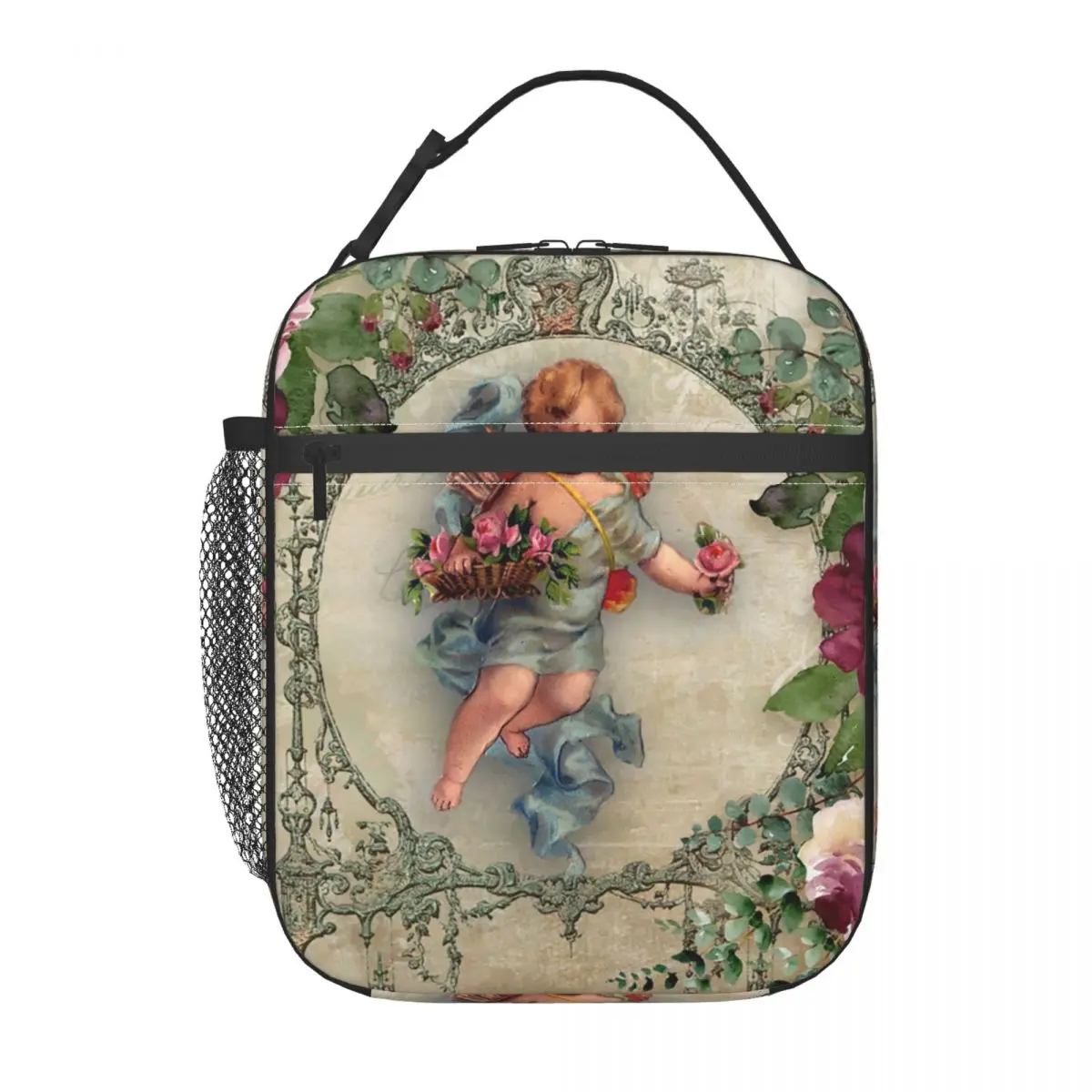 

Викторианский ангел принт с винтажными розовыми буклетами потертая шикарная изолированная сумка для ланча для кемпинга Водонепроницаемая термоохлаждающая коробка для бенто