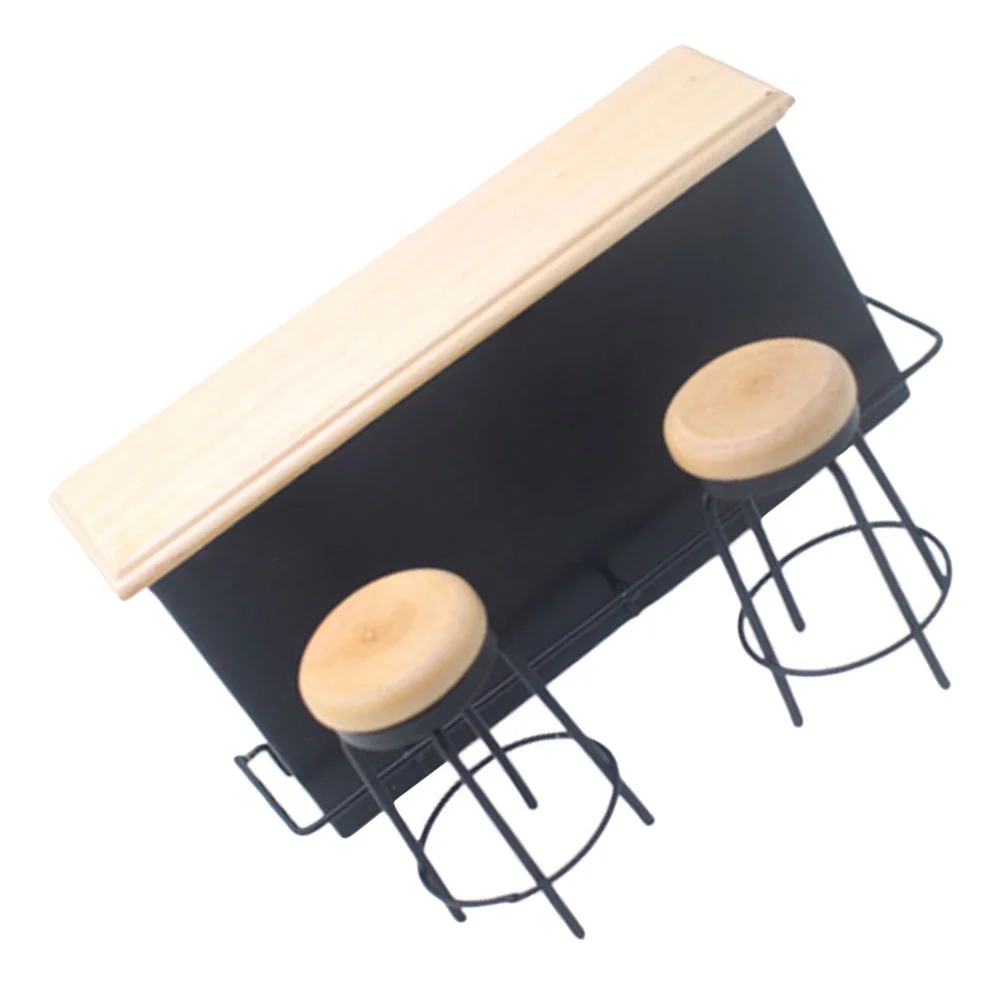 Toys Bar Table Dollhouse Mini Accessory Kitchen Counter Stool Adornment Wooden Supply