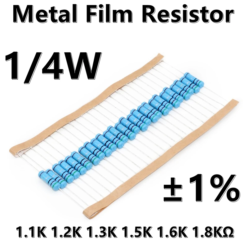 

(100pcs) 1/4W Metal Film Resistor 1% five color ring precision resistor 1.1K 1.2K 1.3K 1.5K 1.6K 1.8KΩ