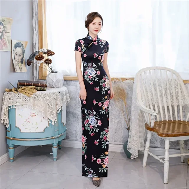 Sexy Vintage Qipao Long Ladies Dresses Chinese Style Maxi Dress Women Vestidos Bodycon Cheongsam Elegant Summer Woman Clothing 5